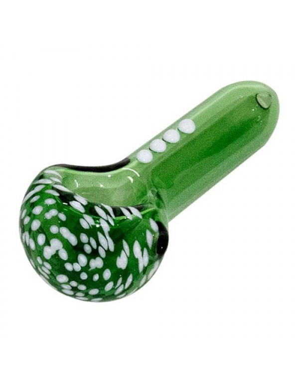 Diamond Glass Green Hand Pipe w/ White Accents