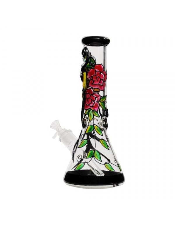 Bjorn Jorgøn Rose & Skull Glass Beaker Bong