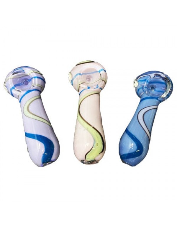 Colored Handmade Glass Hand Pipe w/ Swirl Pattern