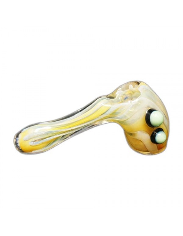 Yellow & White Handmade Glass Hand Pipe w/ Mar...