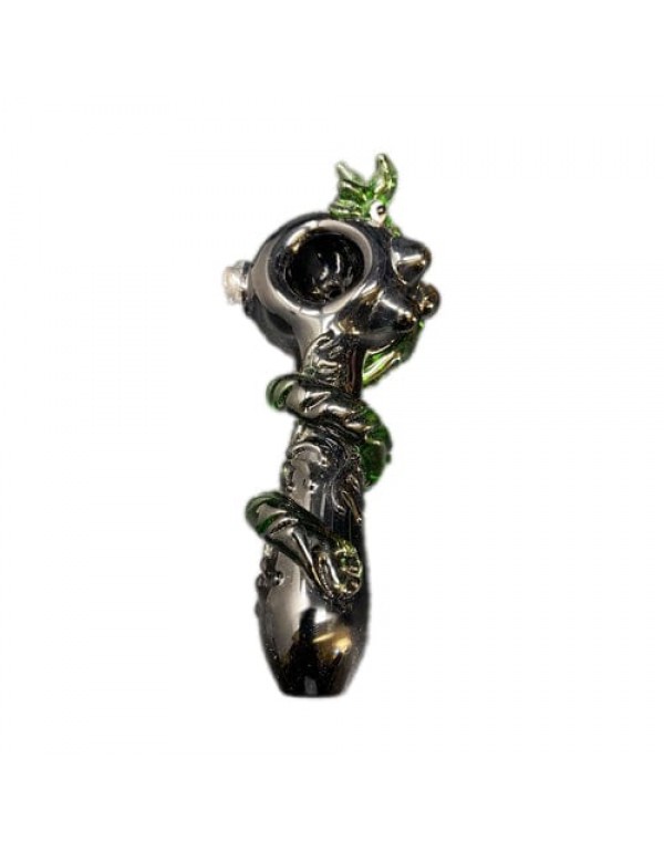 Metallic Handmade Glass Hand Pipe w/ Snake Accents